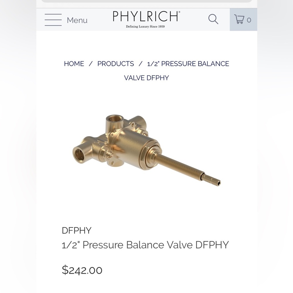 Phylrich DFPHY1/2" Pressure Balance Valve for shower